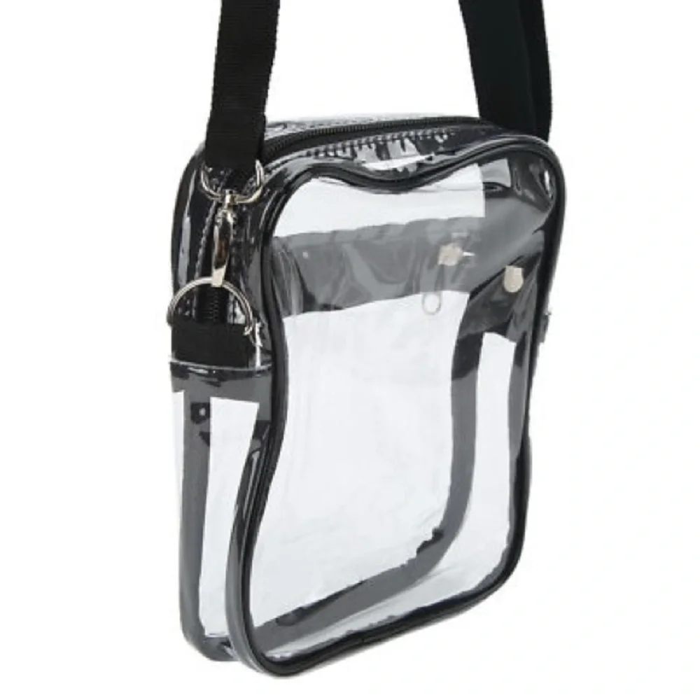 Clear Black Trim Crossbody Bag. Offers welcome